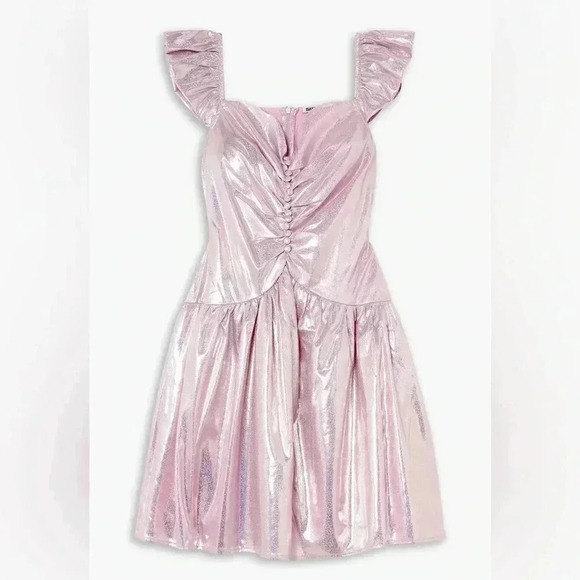 Batsheva Wendy Pink holographic effect Metallic Ruched Mini Dress - Picture 4 of 12